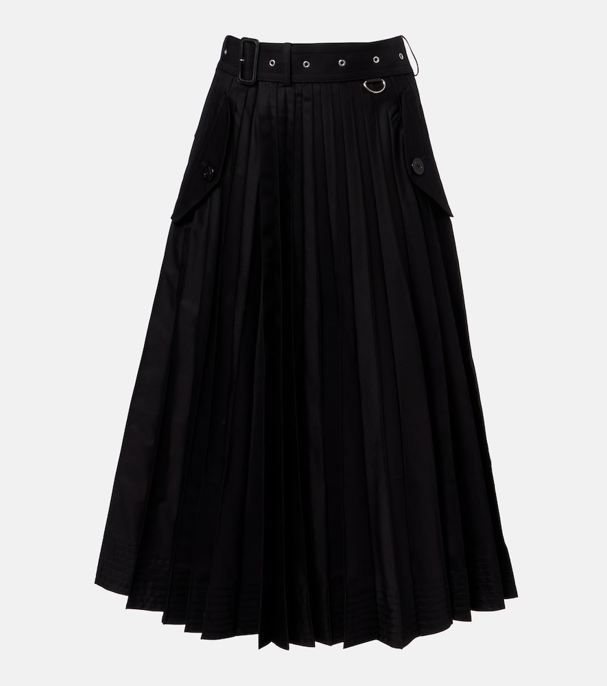 Sacai Women's Black Belted Cotton-Blend Gabardine Midi Skirt UK Size 12 - Mytheresa