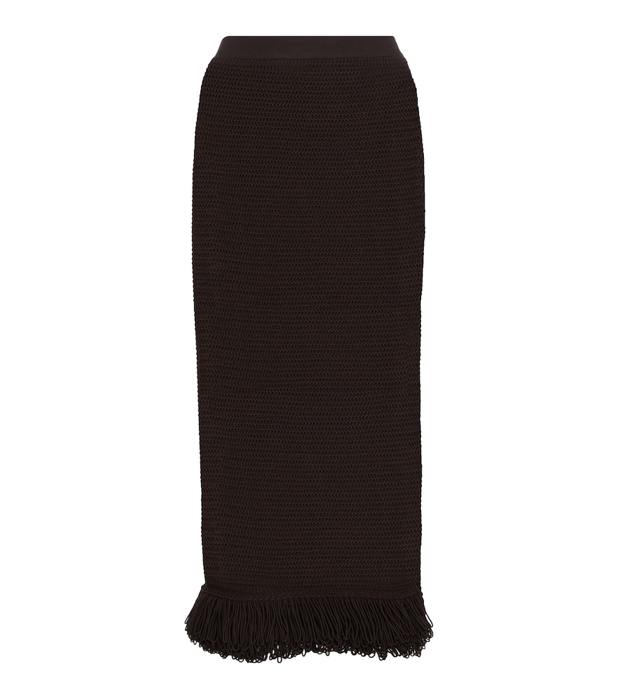 Click to view more detailed imagery on our partner's website Bottega Veneta Women's Fringed Cotton-blend Knit Midi Skirt In Brown