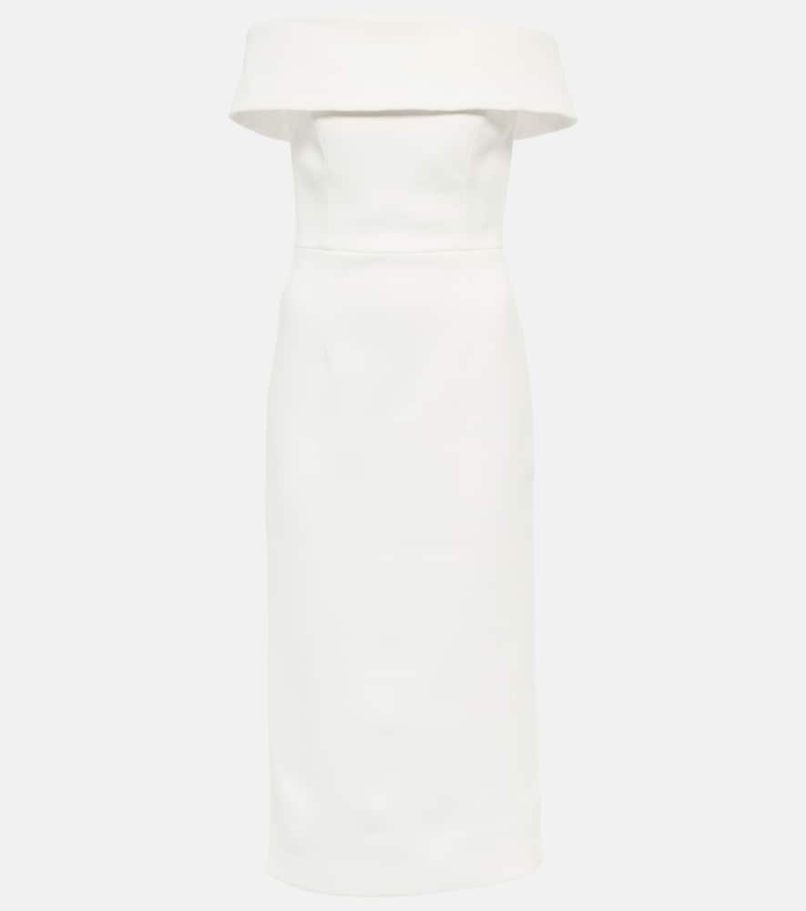 Rebecca Vallance Bridal Amore Off-shoulder Crêpe Midi Dress In Off White