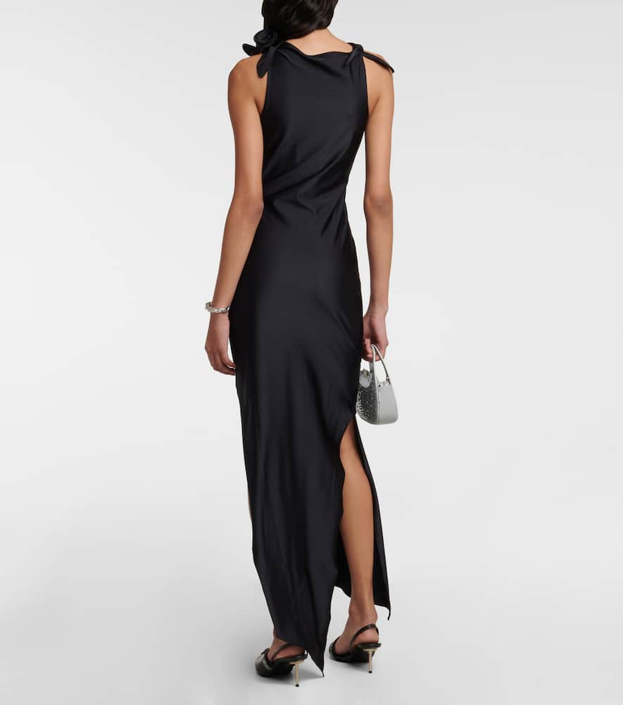 Shop Coperni Asymmetrical Flower-detail Midi Dress In Black