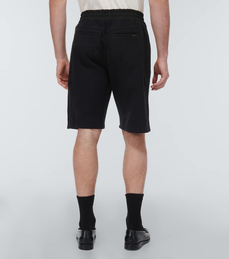 Shop Saint Laurent Embroidered Cotton Jersey Track Shorts In Noir/naturel