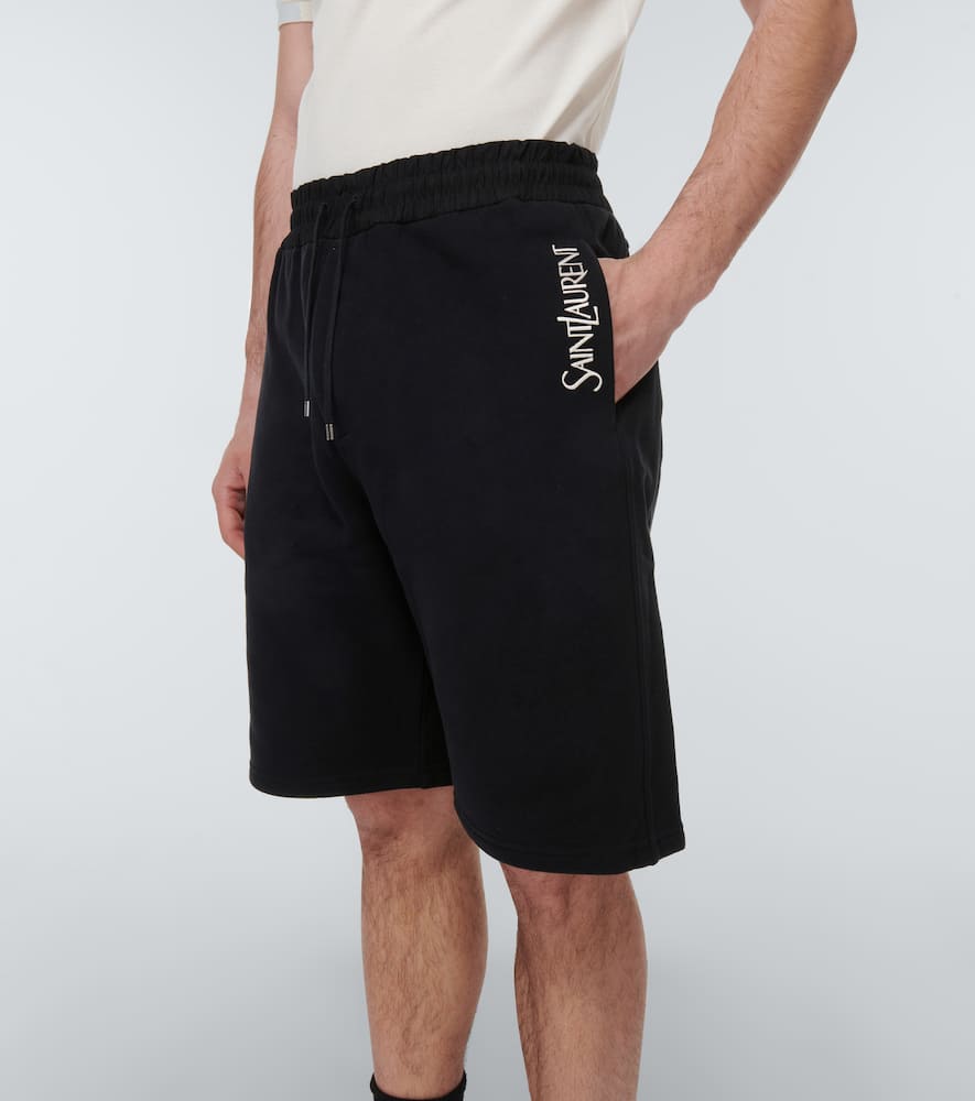 Saint Laurent Straight-leg Logo-embroidered Cotton-jersey Drawstring Shorts In Noir/naturel