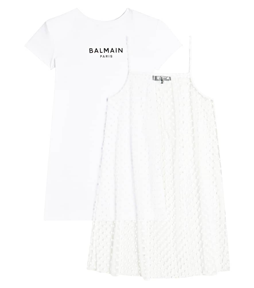 Balmain Kids Polka-dot cotton jersey dress