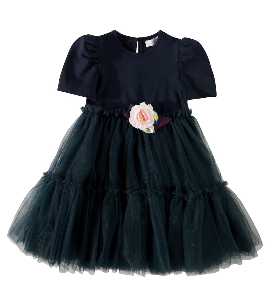 Monnalisa Embellished Tulle Dress In Blue