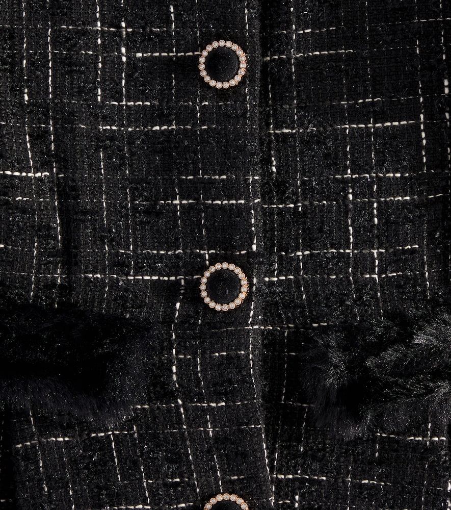Patachou Faux Fur And Tweed Coat In Black