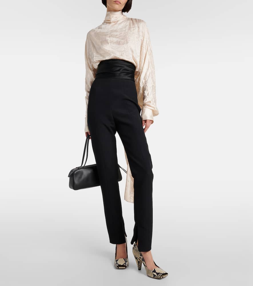 Khaite Lenro Satin-trimmed High-rise Slim Pants In Black