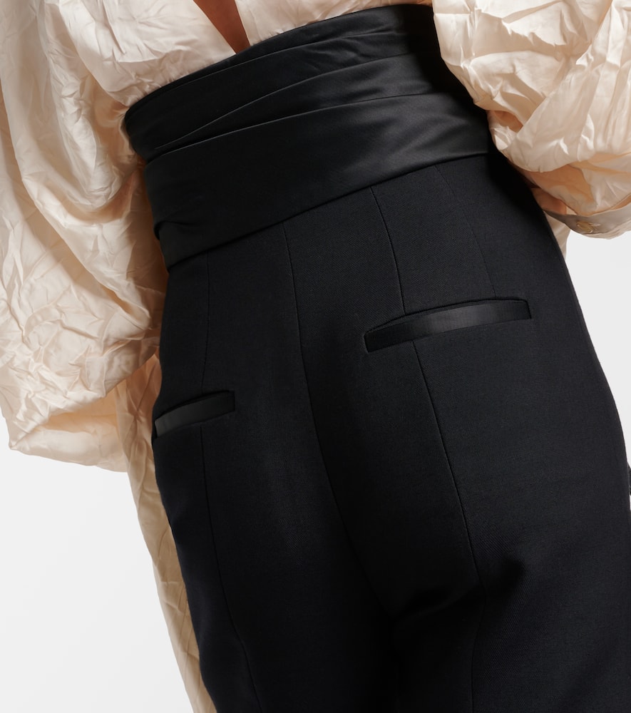 Khaite Lenro Satin-trimmed High-rise Slim Pants In Black