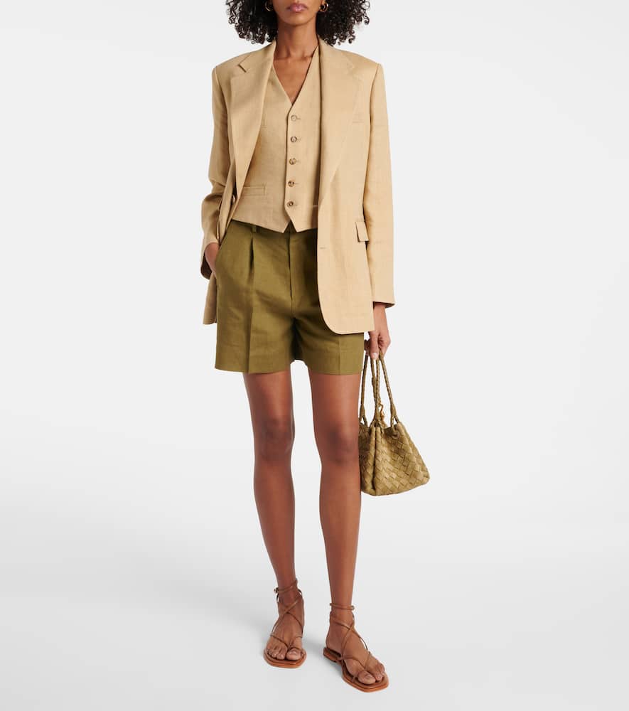 Polo Ralph Lauren Tracy Pleated Linen Shorts In Green