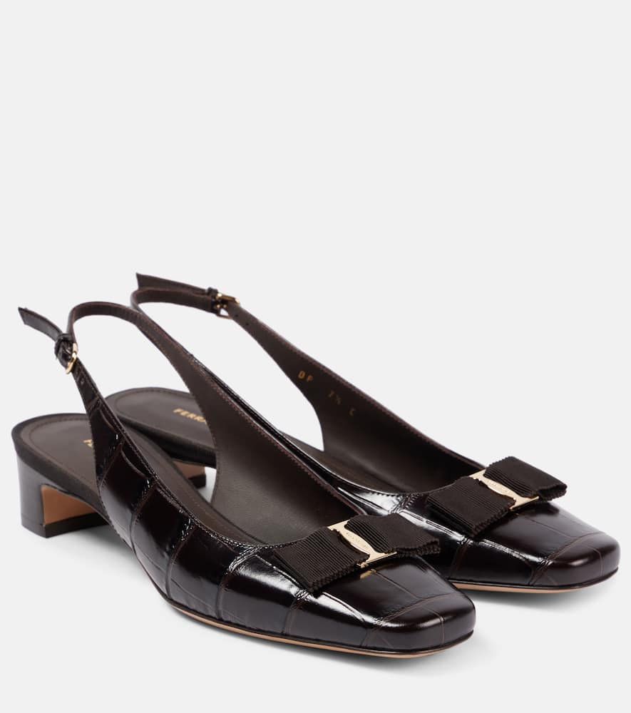 Ferragamo Rivada Croc-embossed Leather Slingback Pump In Brown
