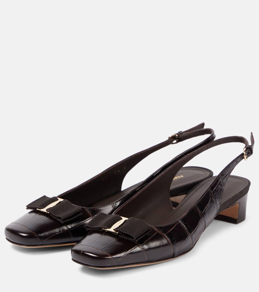 Ferragamo Rivada Croc-embossed Leather Slingback Pump In Brown