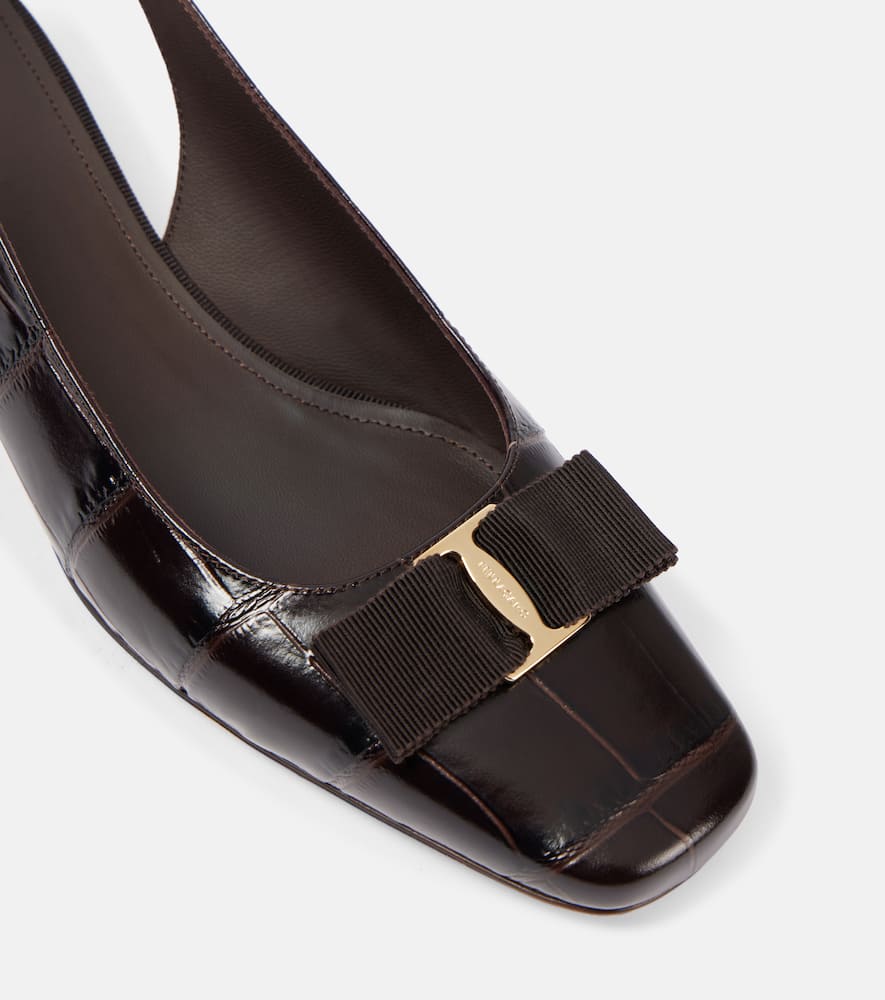 Ferragamo Rivada Croc-embossed Leather Slingback Pump In Brown