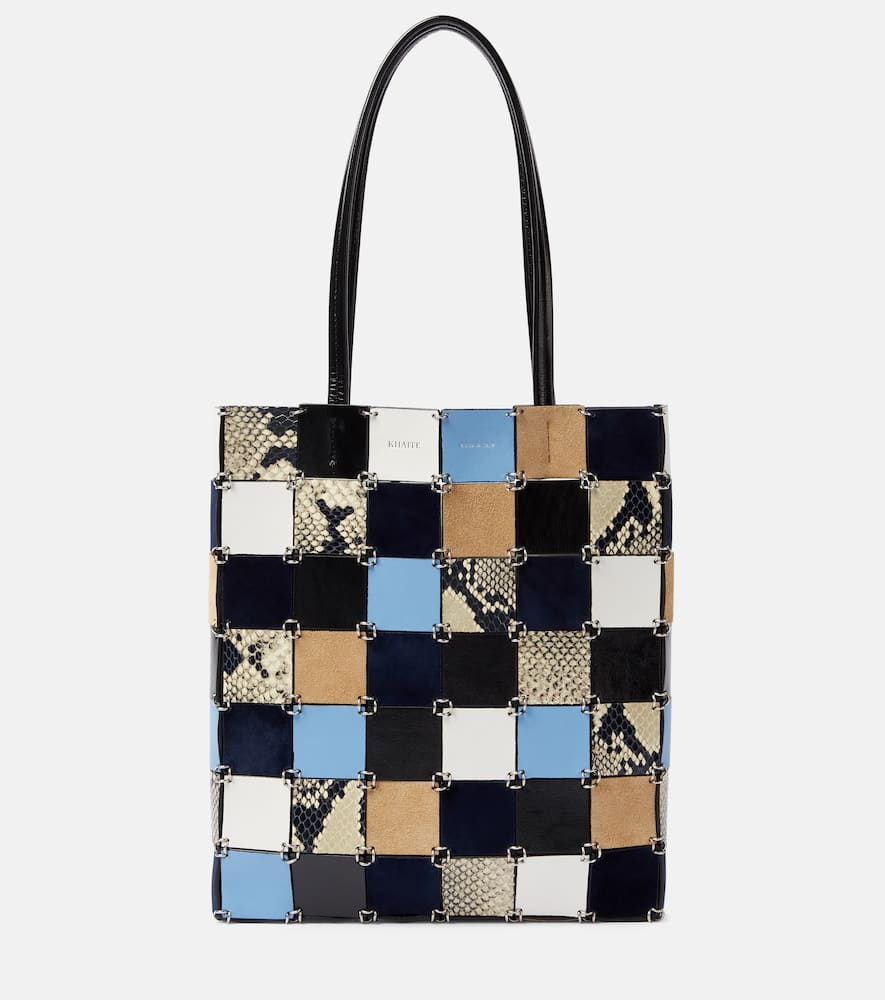 Khaite Emma Embellished Paneled Leather And Suede Shoulder Bag In Multicoloured