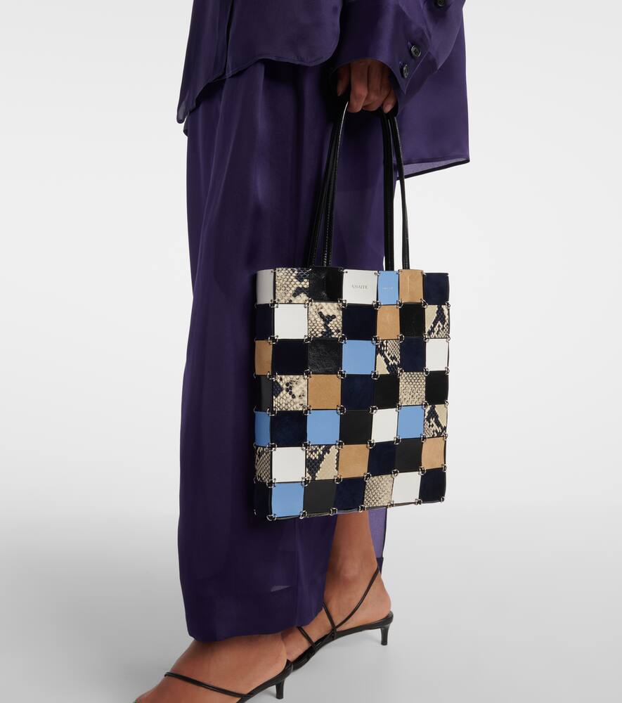 Khaite Emma Embellished Paneled Leather And Suede Shoulder Bag In Multicoloured