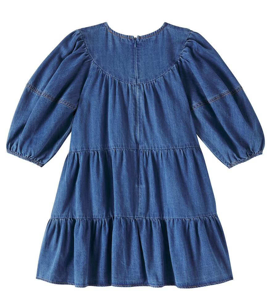 Petite Amalie Balloon-sleeve Cotton Chambray Dress In Blau