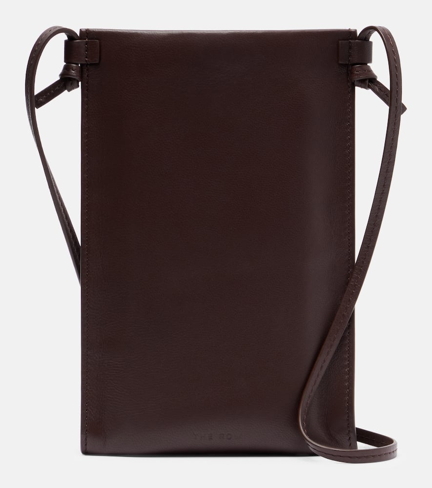 The Row Camie Leather Pouch With Strap In Brown