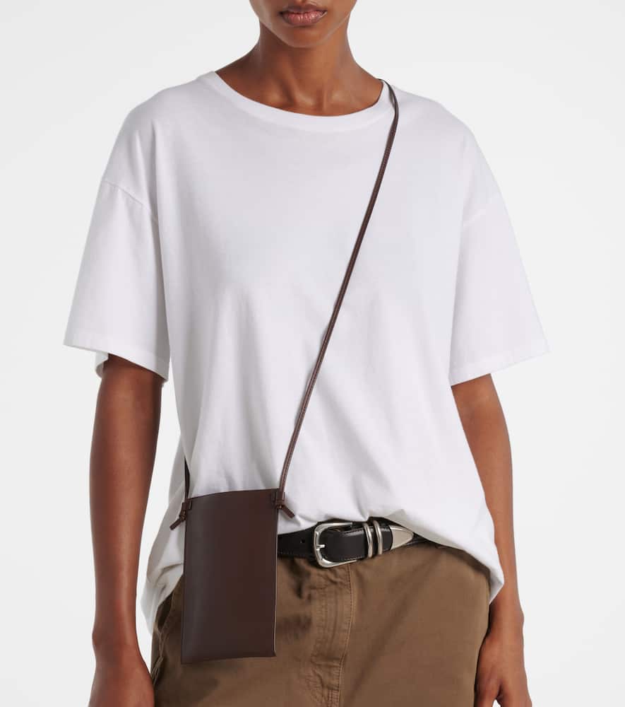 The Row Camie Leather Pouch With Strap In Brown