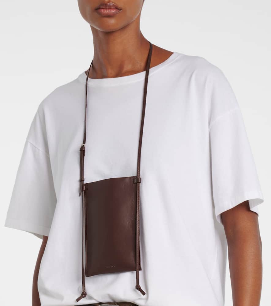 The Row Camie Leather Pouch With Strap In Brown