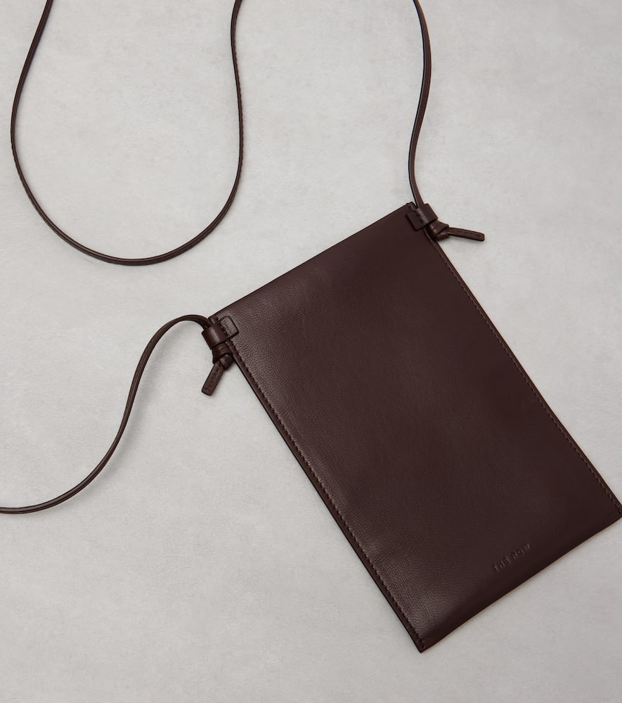 The Row Camie Leather Pouch With Strap In Brown