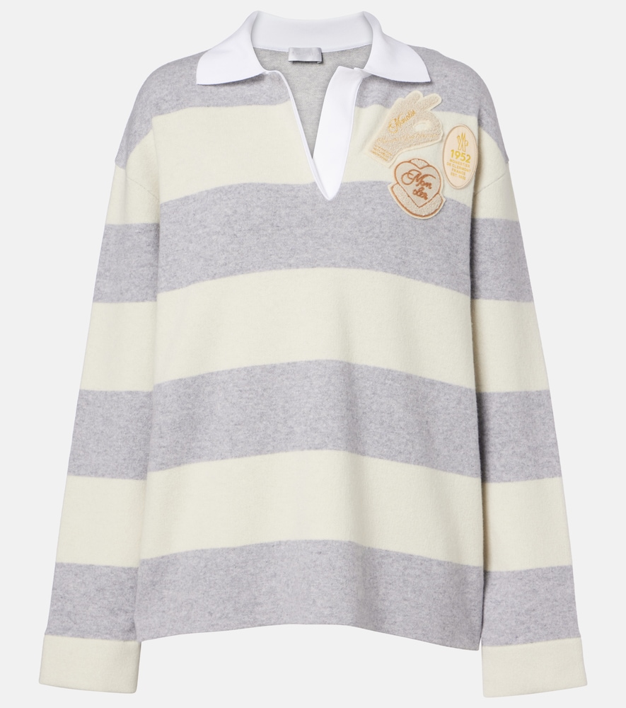 Moncler triped wool and cotton-blend polo shirt