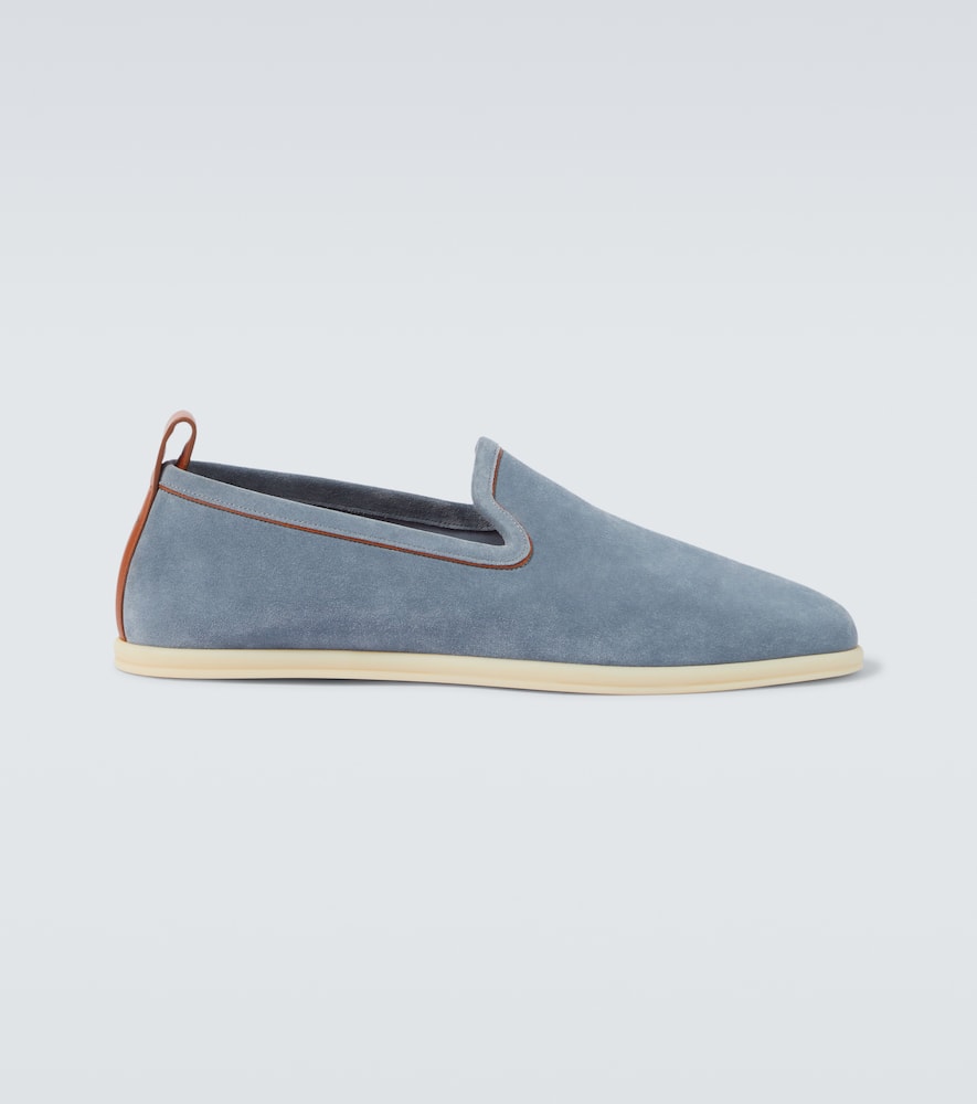 Loro Piana Venice Walk Suede Loafers In Blue