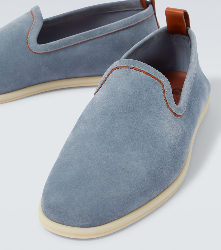 Loro Piana Venice Walk Suede Loafers In Blue