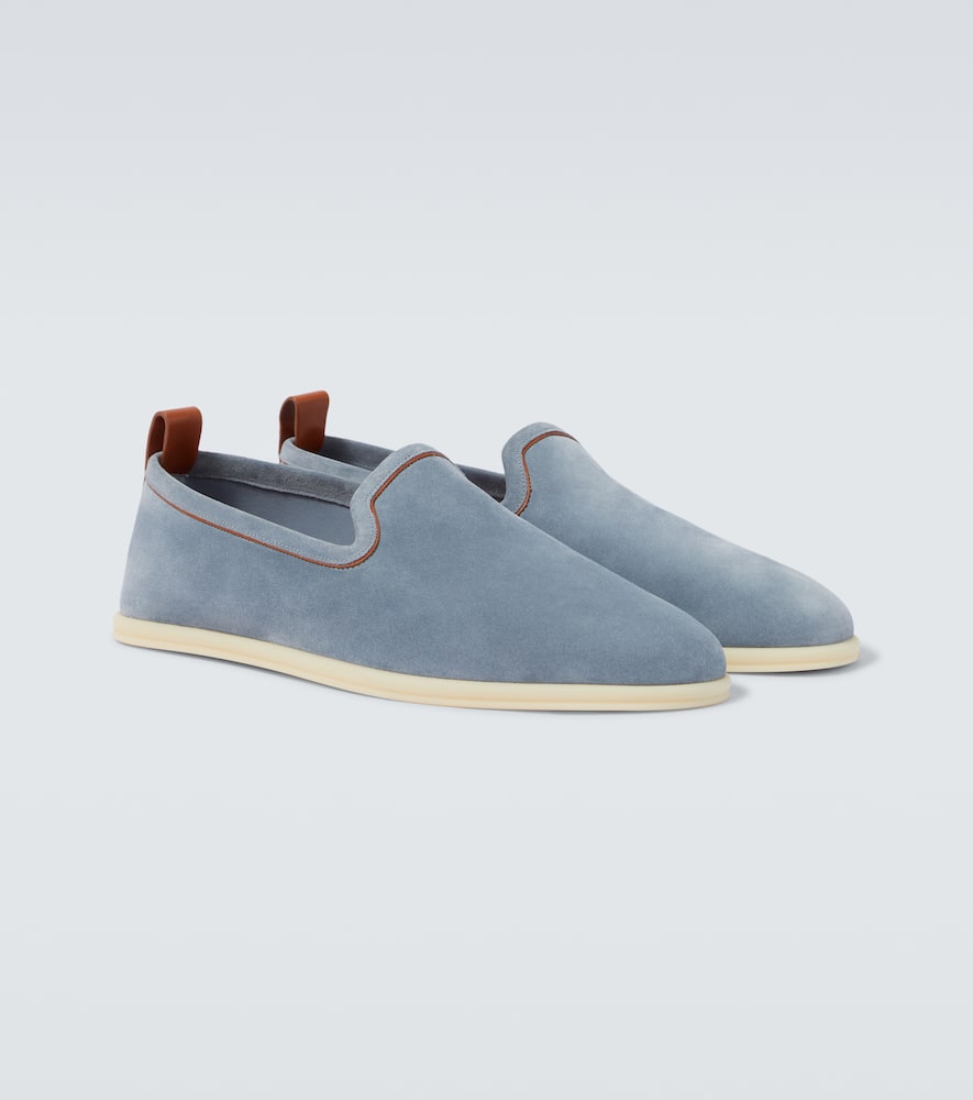 Loro Piana Venice Walk Suede Loafers In Blue