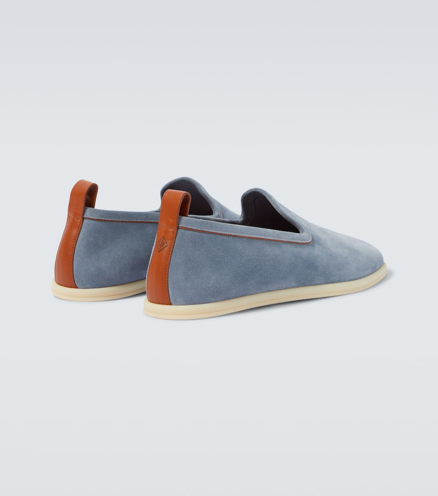 Loro Piana Venice Walk Suede Loafers In Blue