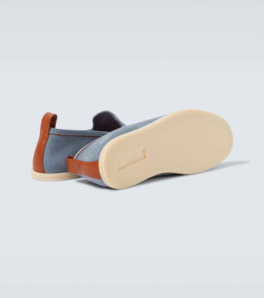 Loro Piana Venice Walk Suede Loafers In Blue