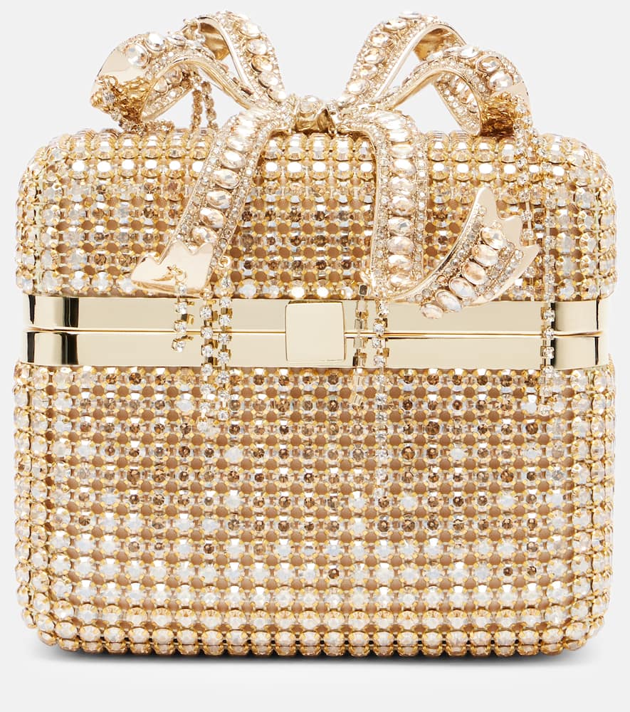 Self-portrait Mini Crystal-embellished Vanity Bag In Gold
