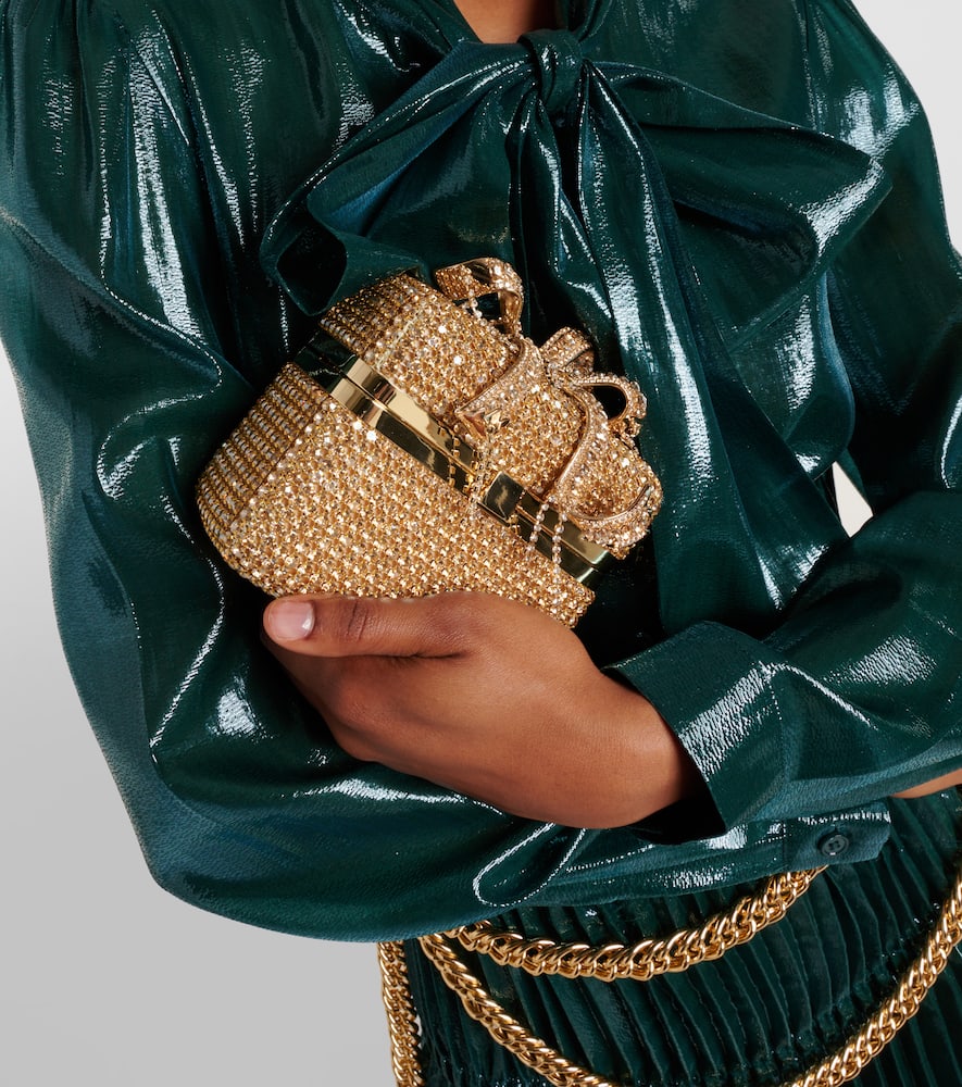 Self-portrait Mini Crystal-embellished Vanity Bag In Gold