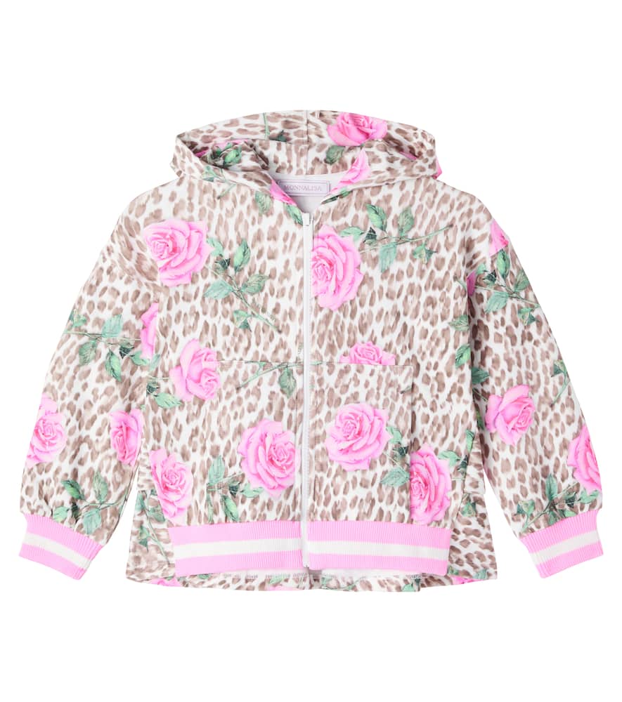 Monnalisa Floral Leopard-print Cotton-blend Jacket In Multi