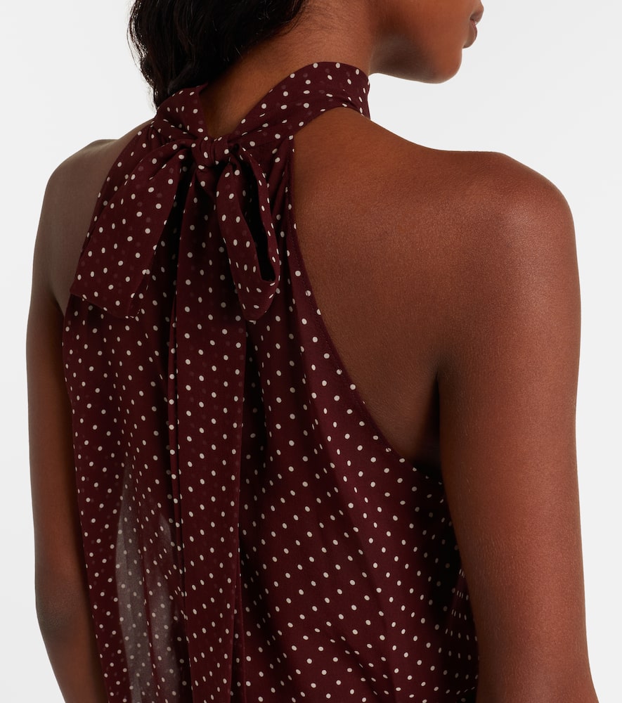Nili Lotan Alla Polka-dot Halterneck Silk Top In Burgundy