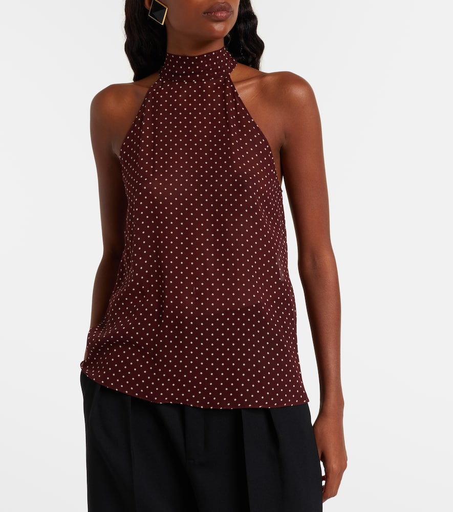 Nili Lotan Alla Polka-dot Halterneck Silk Top In Burgundy