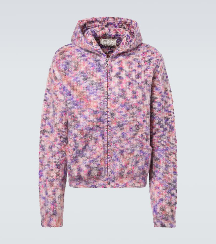 Erl Hooded Wool, Mohair, And Cotton-blend Cardigan In Pink