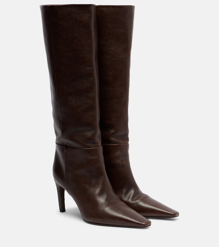 Brunello Cucinelli Monili Leather Knee-high Boots In Brown