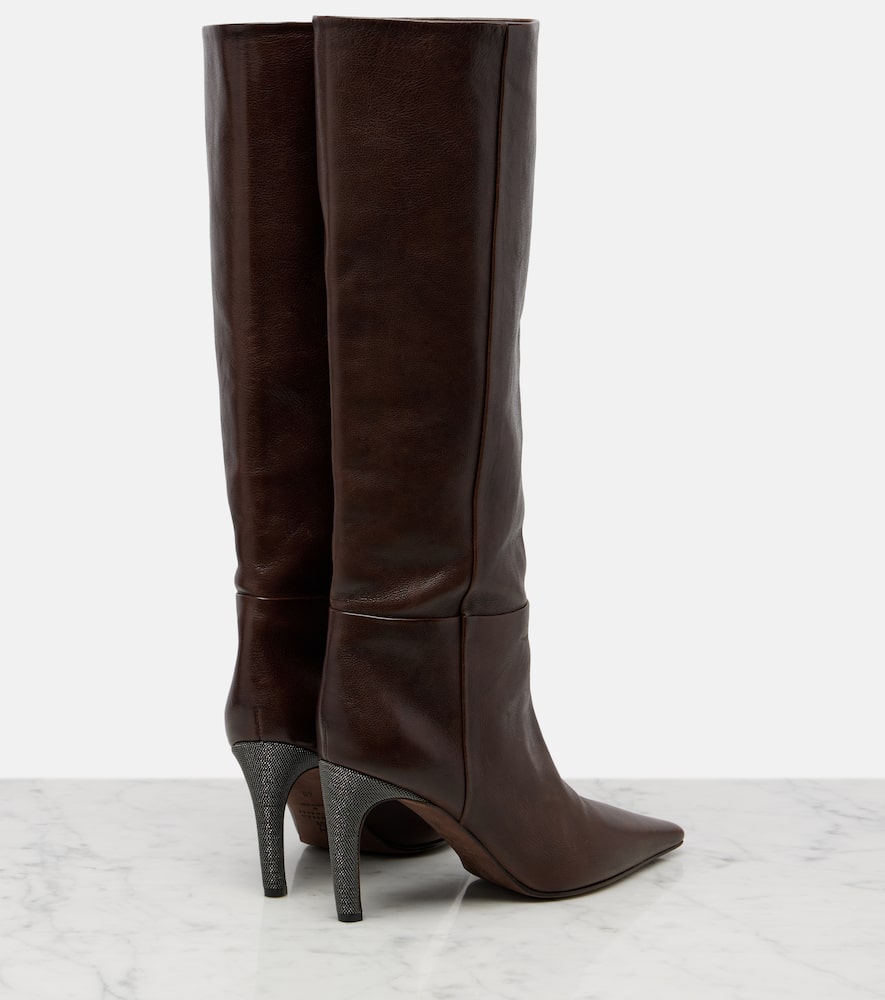 Brunello Cucinelli Monili Leather Knee-high Boots In Brown