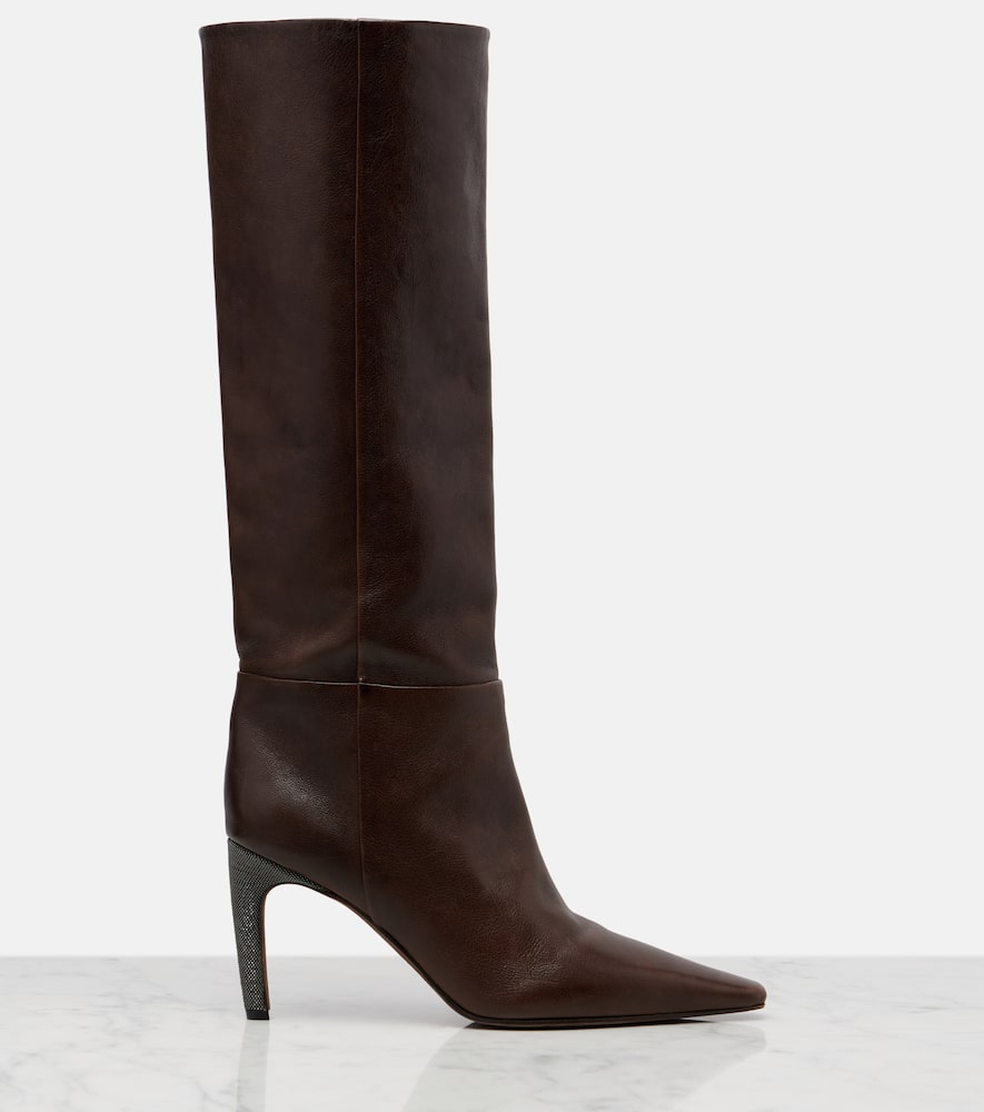Brunello Cucinelli Monili Leather Knee-high Boots In Brown