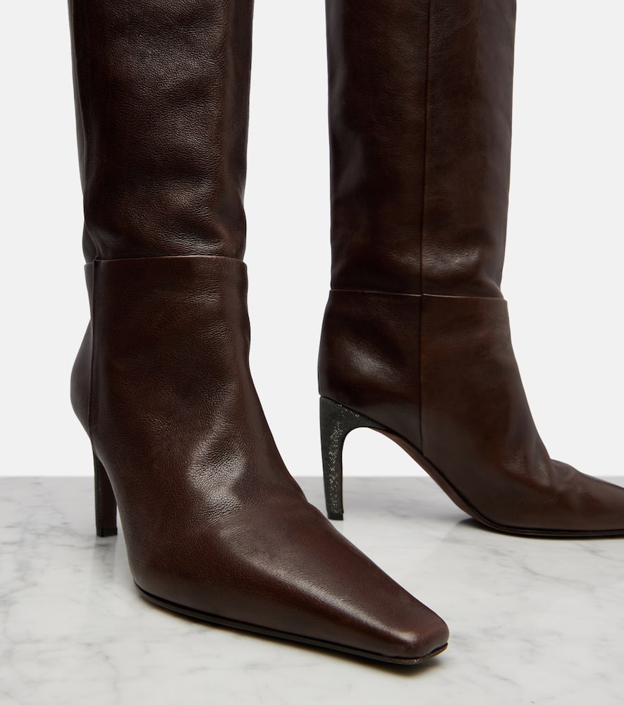 Brunello Cucinelli Monili Leather Knee-high Boots In Brown