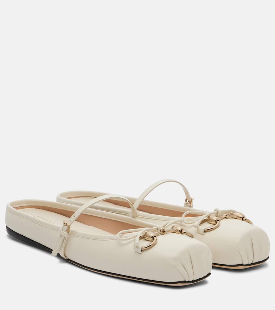 Gucci Horsebit Leather Ballet Flats In White