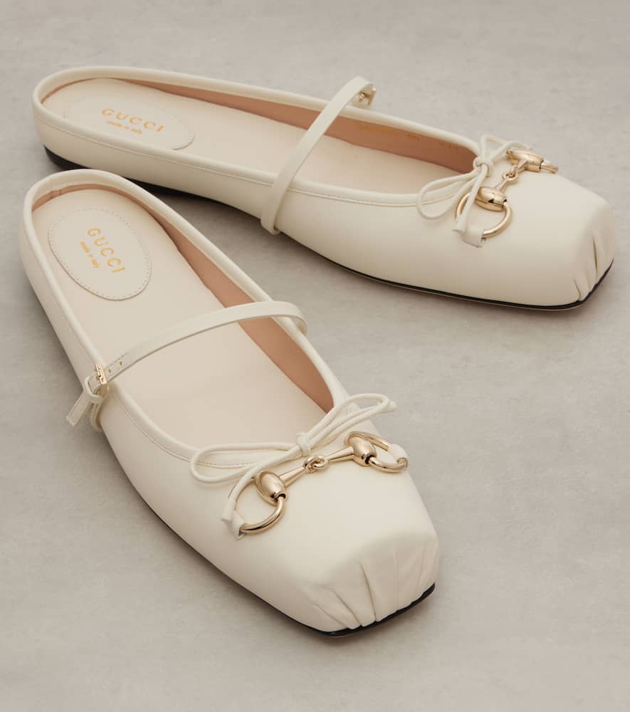 Gucci Horsebit Leather Ballet Flats In White