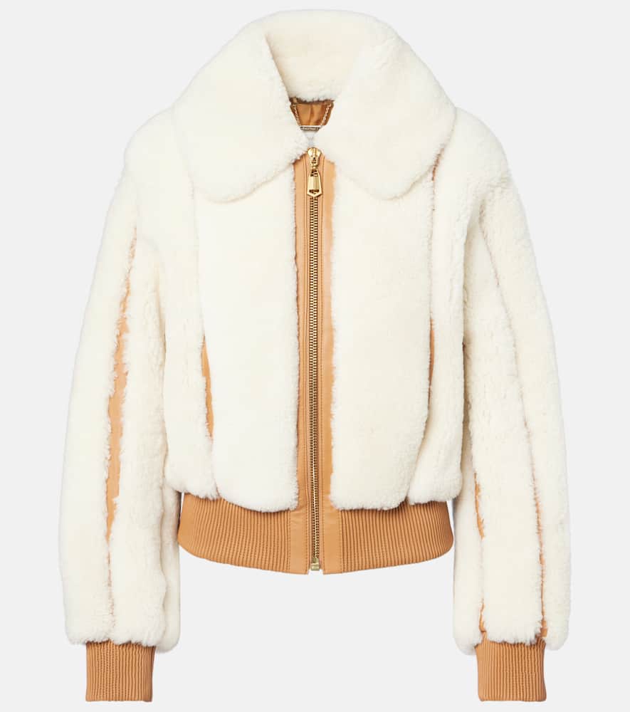 Zimmermann Story Shearling Bomber Jacket In White