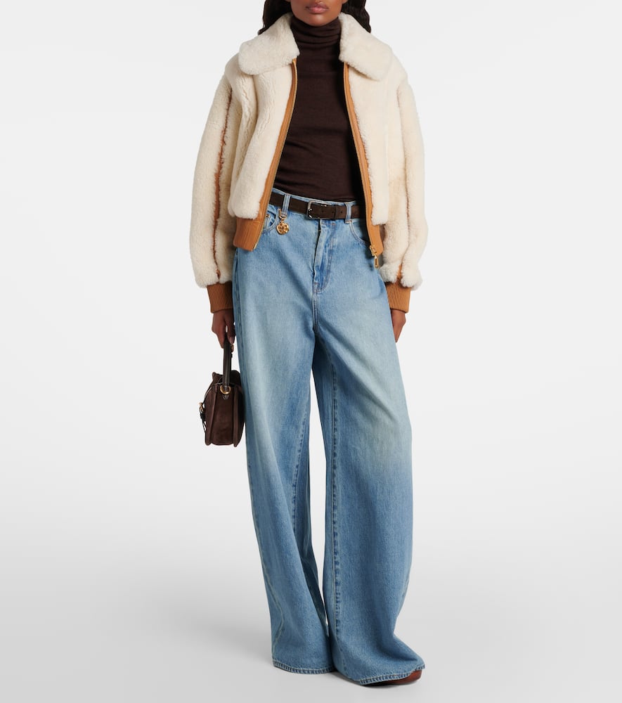 Zimmermann Story Shearling Bomber Jacket In White