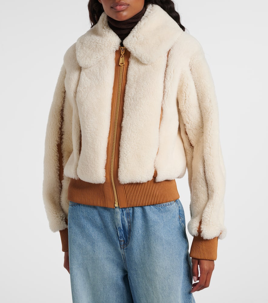 Zimmermann Story Shearling Bomber Jacket In White