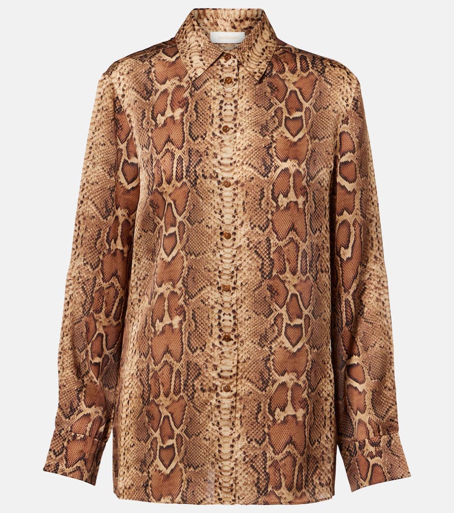 Zimmermann Hypnotic Snake-print Silk Shirt In Brown