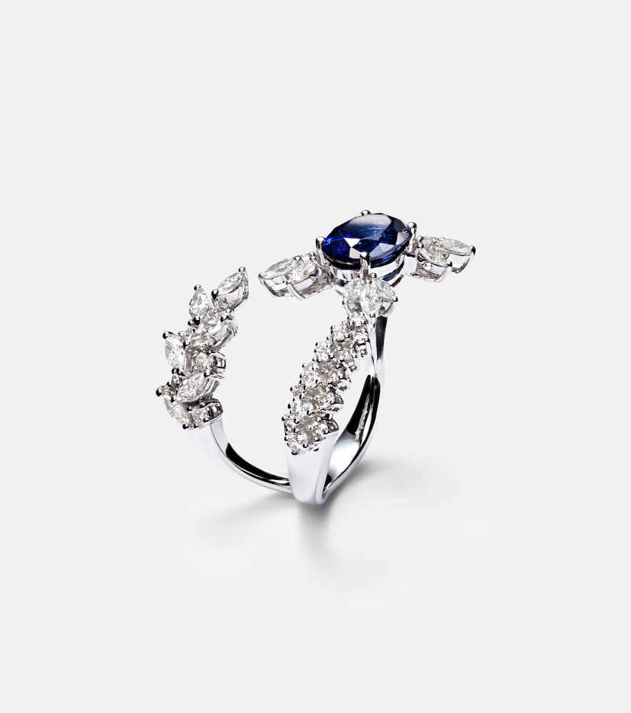 Yeprem Reign Supreme 18kt White Gold Ring With Diamonds And Sapphire In Metallic