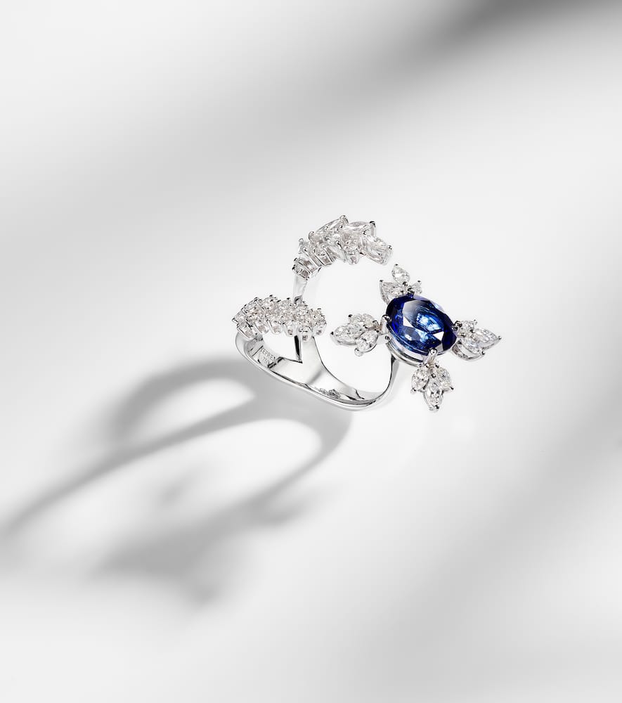 Yeprem Reign Supreme 18kt White Gold Ring With Diamonds And Sapphire In Metallic