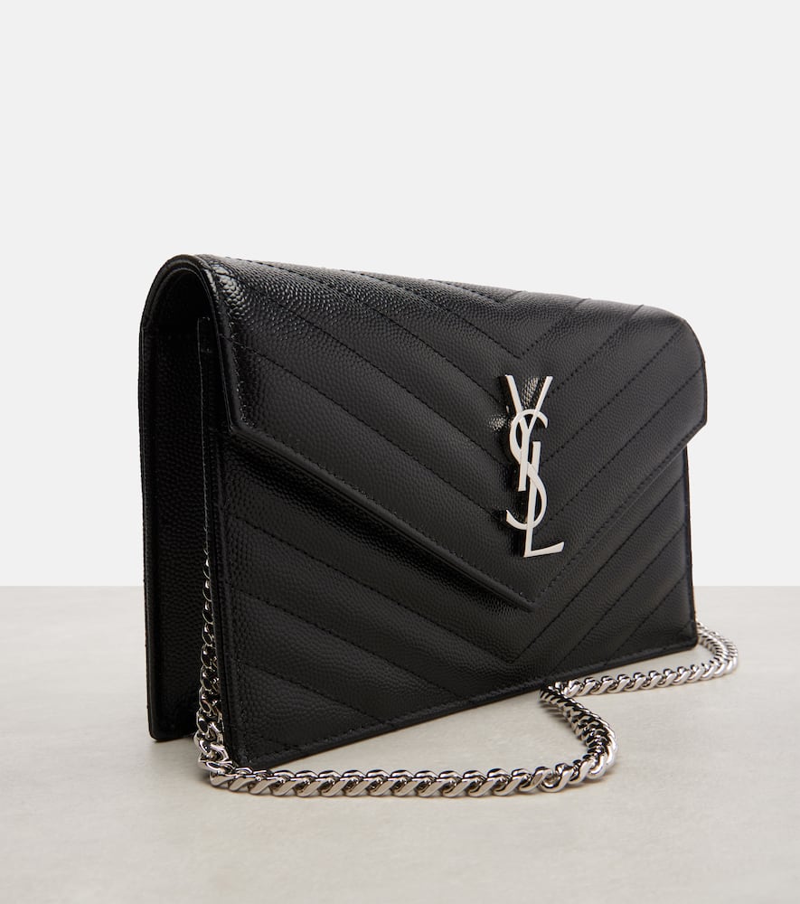 Saint Laurent Cassandre Envelope Small Leather Wallet On Chain In Black
