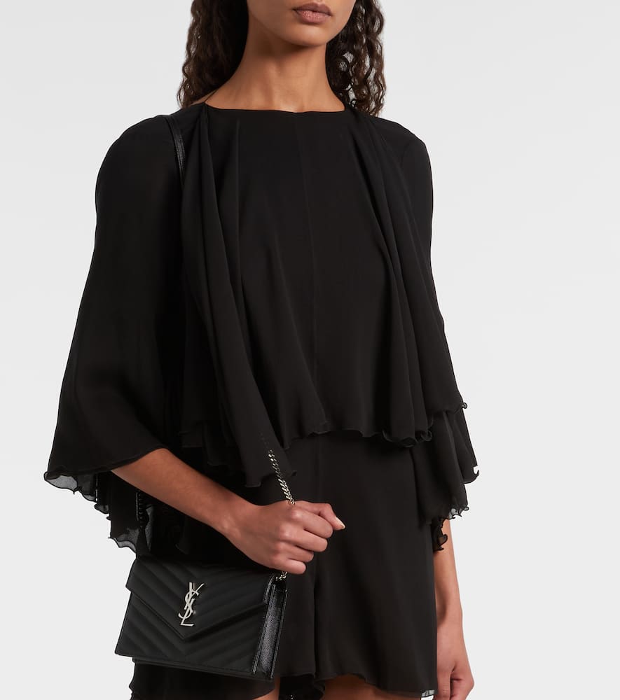 Saint Laurent Cassandre Envelope Small Leather Wallet On Chain In Black