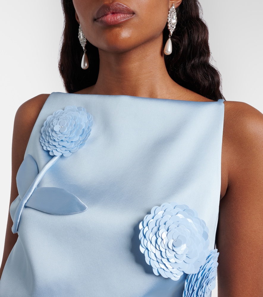 Floral-Appliqué Sequined Cropped Top