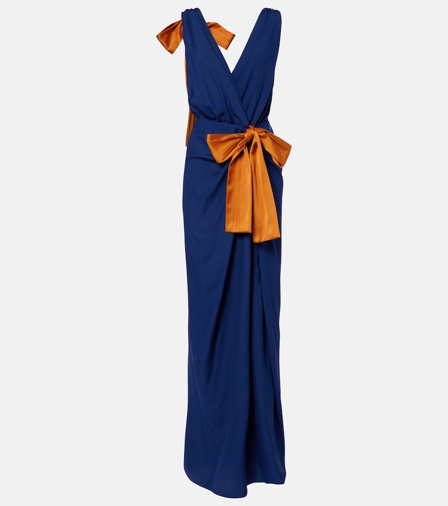 Saint Laurent Bow-detail draped silk satin gown